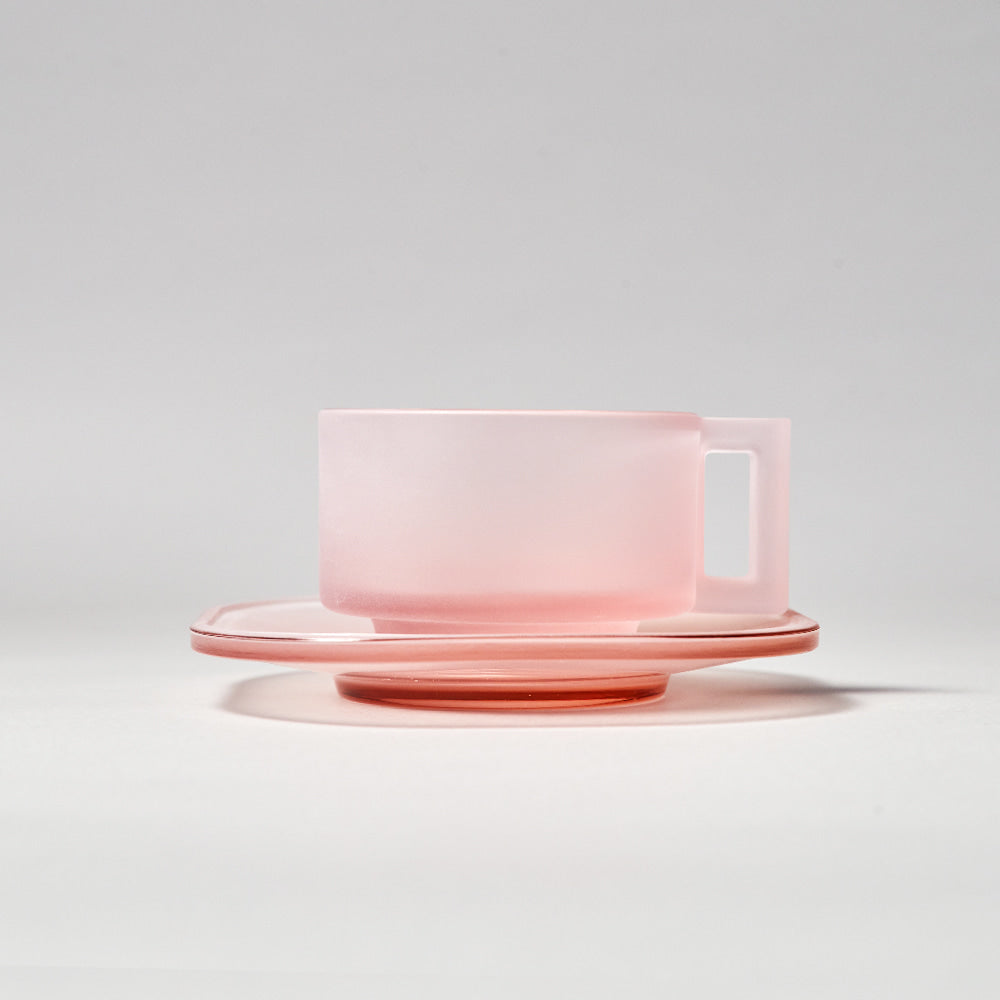 Pink Frosted Glass Cup w/ Saucer