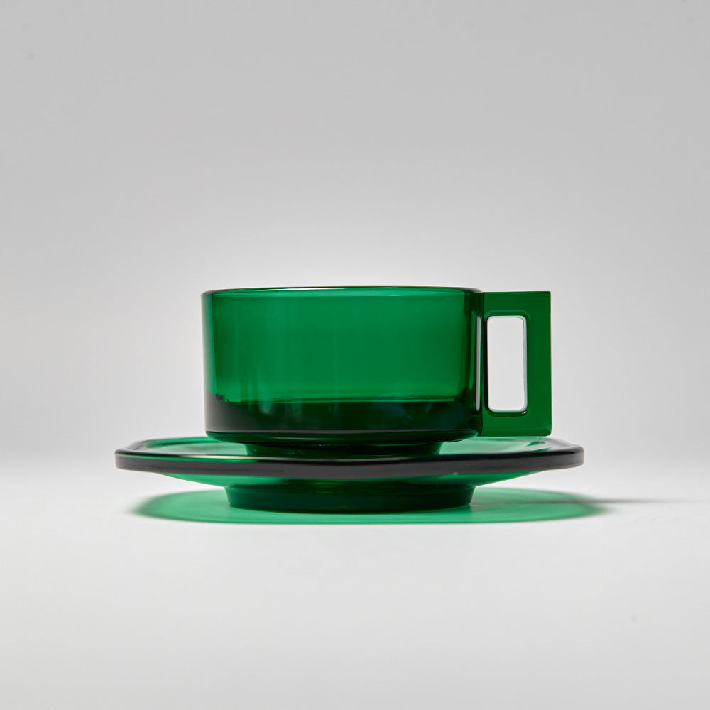Green Glass Cup w. Saucer