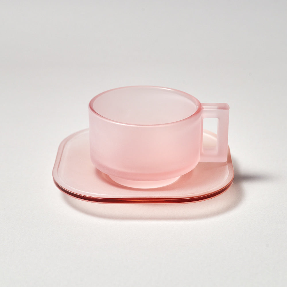 Pink Frosted Glass Cup w/ Saucer